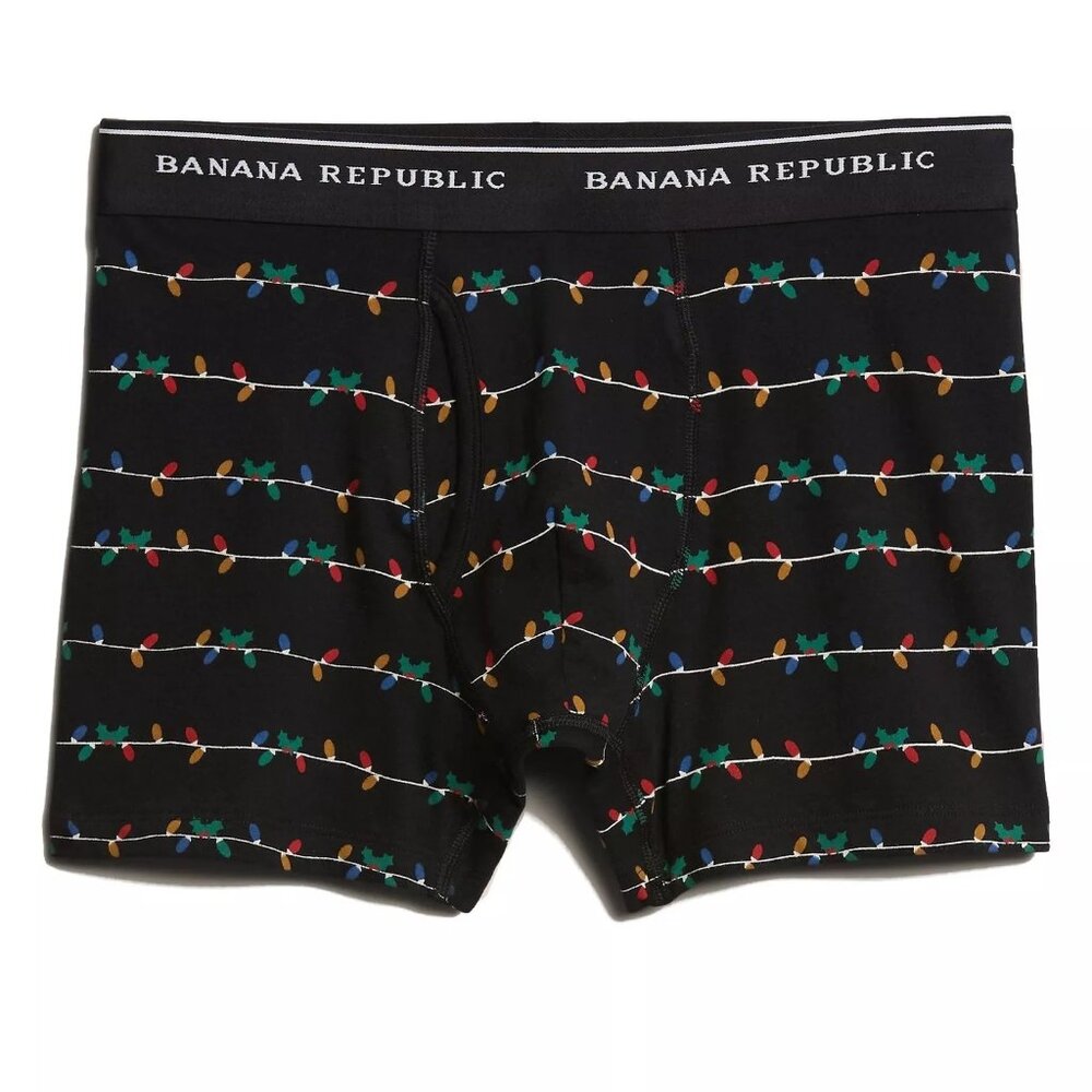 BNWT BANANA REPUBLIC MEN'S BLACK HOLIDAY LIGHTS BOXER BRIEF US SIZE MEDIUM (M)